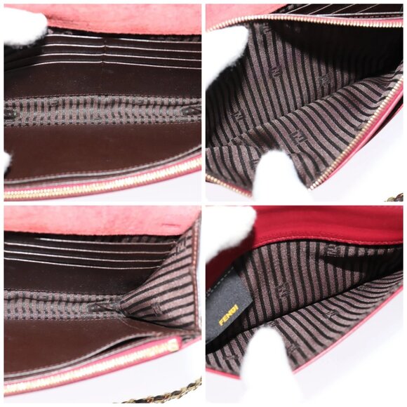 FENDI Chain Shoulder Bag Leather Red Gold Auth 125939 - Picture 16 of 16